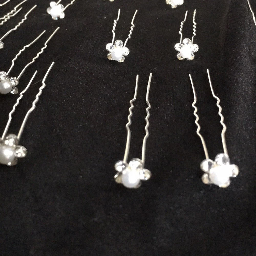Pearl and Rhinestone Hair Pins - Picture 2 of 4